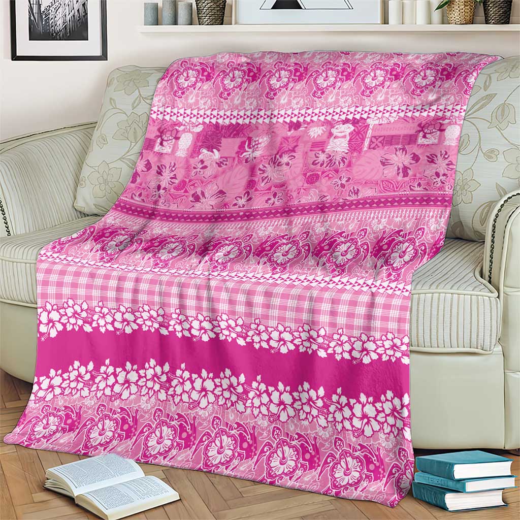 Hawaiian Hibiscus Honu Blanket Pink Mele Kalikimaka Palaka Spirit - Polynesian Pride