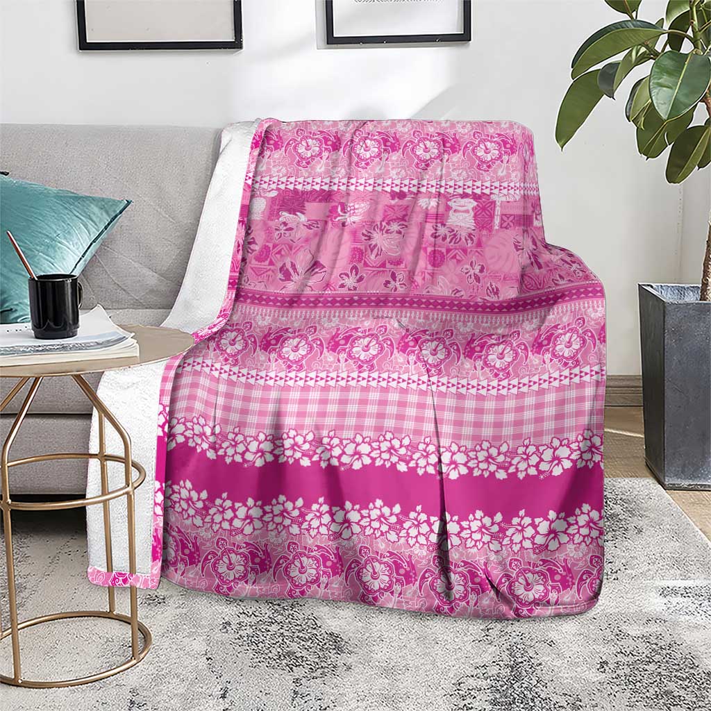 Hawaiian Hibiscus Honu Blanket Pink Mele Kalikimaka Palaka Spirit - Polynesian Pride