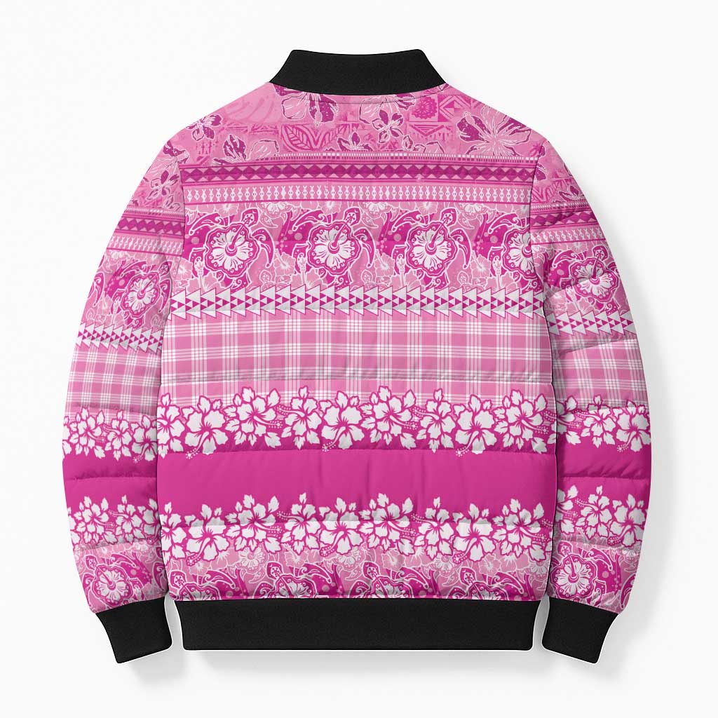 Hawaiian Hibiscus Honu Bomber Puffer Jacket Pink Mele Kalikimaka Palaka Spirit - Polynesian Pride