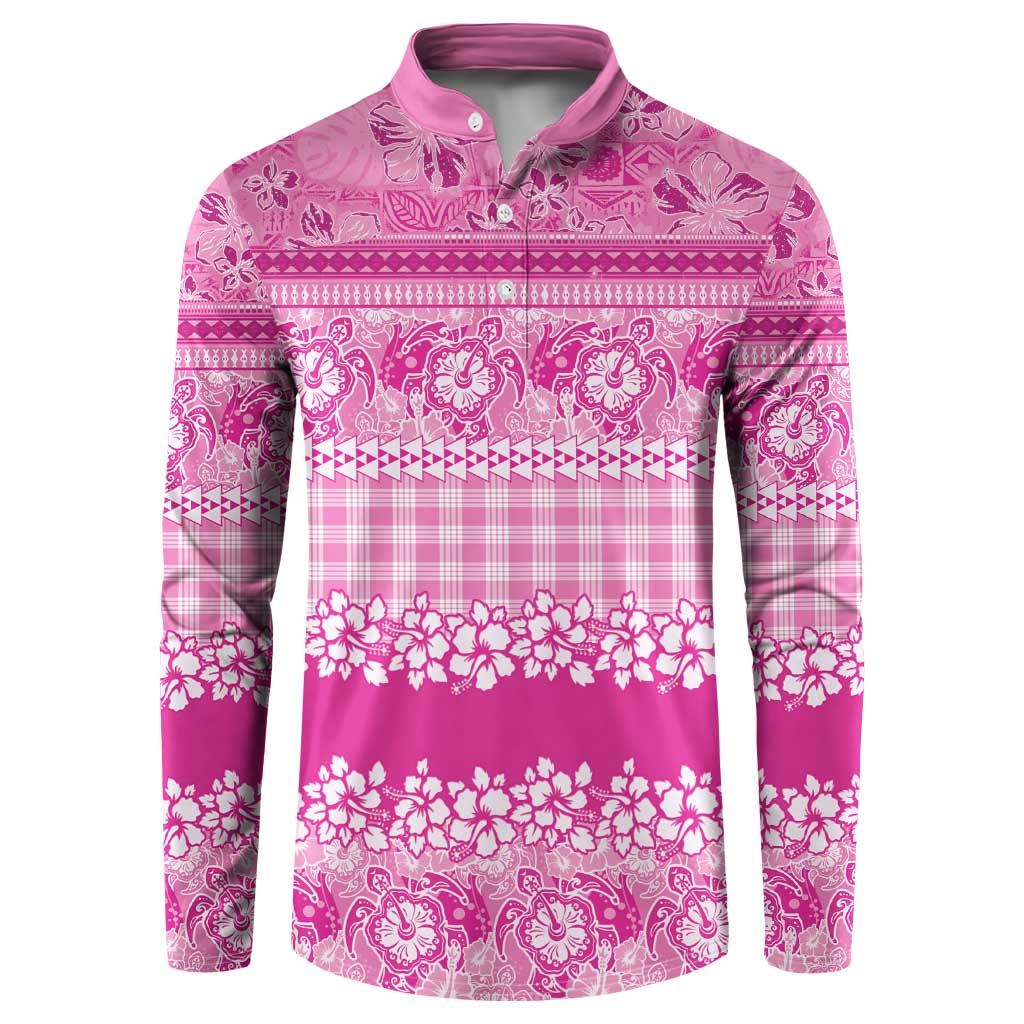 Hawaiian Hibiscus Honu Button Sweatshirt Pink Mele Kalikimaka Palaka Spirit - Polynesian Pride