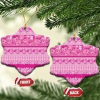 Hawaiian Hibiscus Honu Ceramic Ornament Pink Mele Kalikimaka Palaka Spirit - Polynesian Pride