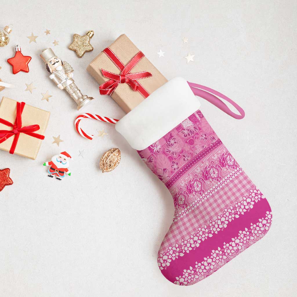 Hawaiian Hibiscus Honu Christmas Stocking Pink Mele Kalikimaka Palaka Spirit - Polynesian Pride