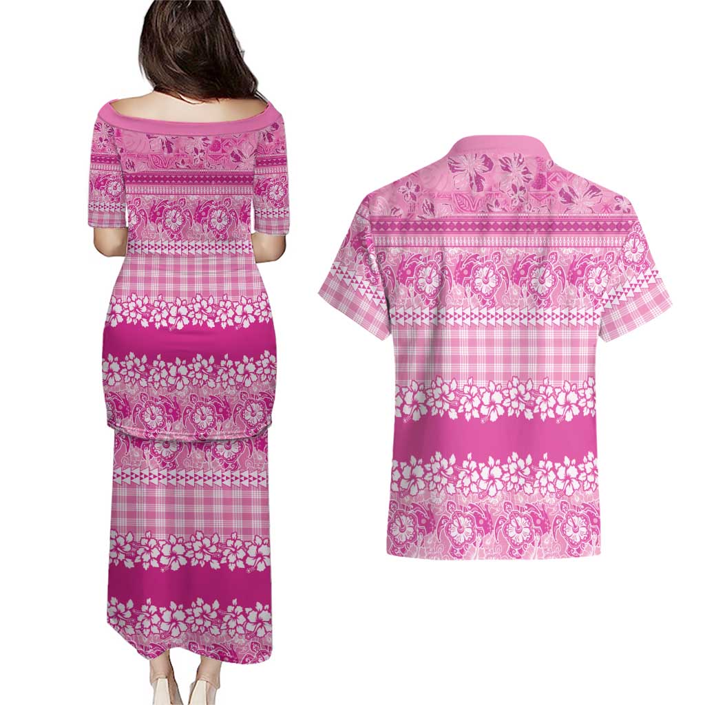 Hawaiian Hibiscus Honu Couples Matching Puletasi and Hawaiian Shirt Pink Mele Kalikimaka Palaka Spirit - Polynesian Pride