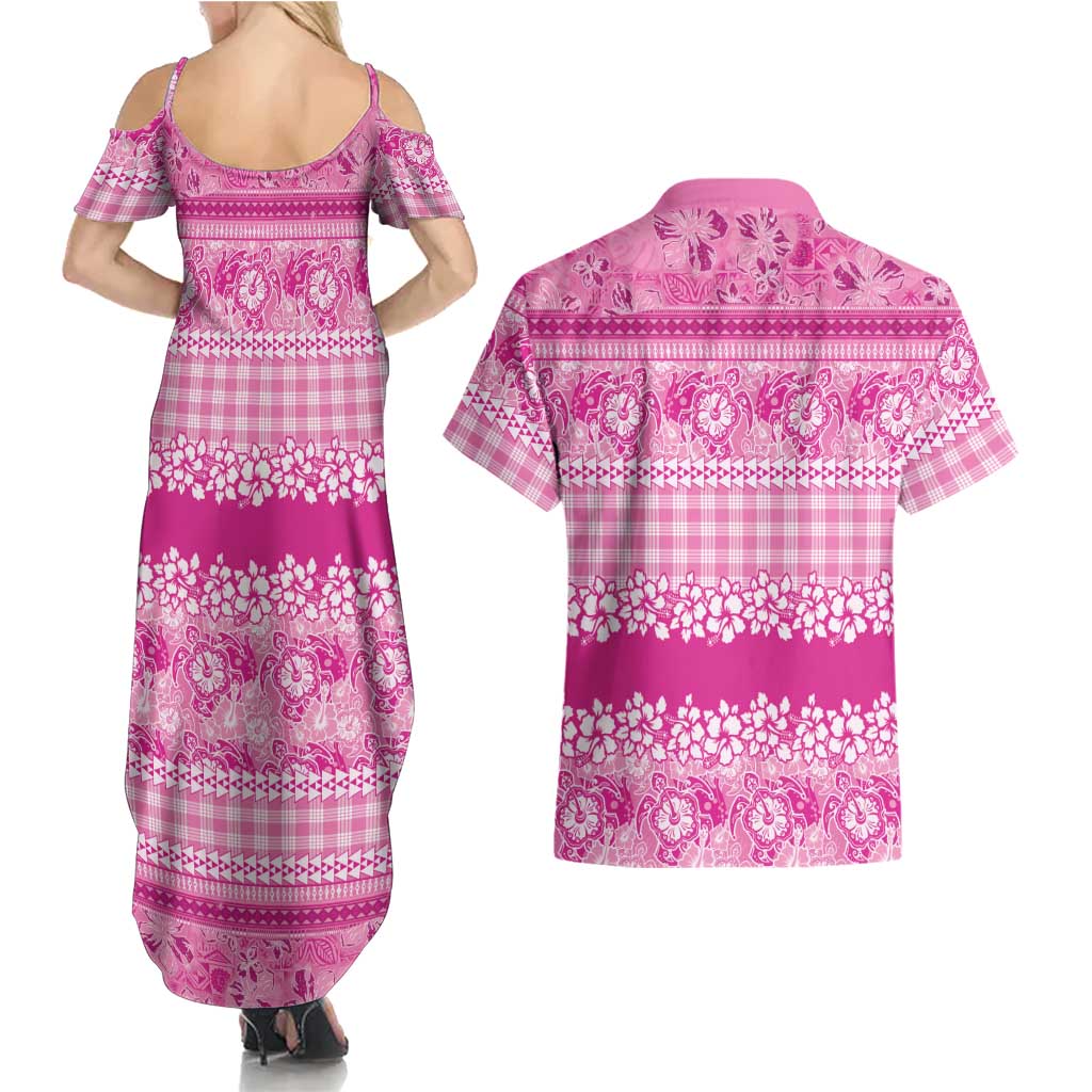 Hawaiian Hibiscus Honu Couples Matching Summer Maxi Dress and Hawaiian Shirt Pink Mele Kalikimaka Palaka Spirit - Polynesian Pride