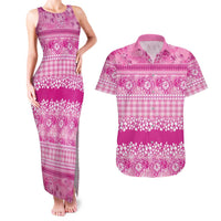 Hawaiian Hibiscus Honu Couples Matching Tank Maxi Dress and Hawaiian Shirt Pink Mele Kalikimaka Palaka Spirit - Polynesian Pride