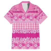 Hawaiian Hibiscus Honu Family Matching Off The Shoulder Long Sleeve Dress and Hawaiian Shirt Pink Mele Kalikimaka Palaka Spirit - Polynesian Pride