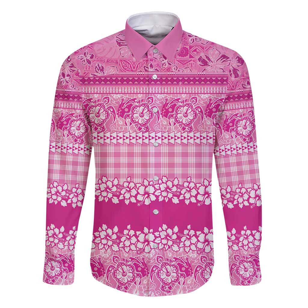 Hawaiian Hibiscus Honu Family Matching Off Shoulder Maxi Dress and Hawaiian Shirt Pink Mele Kalikimaka Palaka Spirit - Polynesian Pride