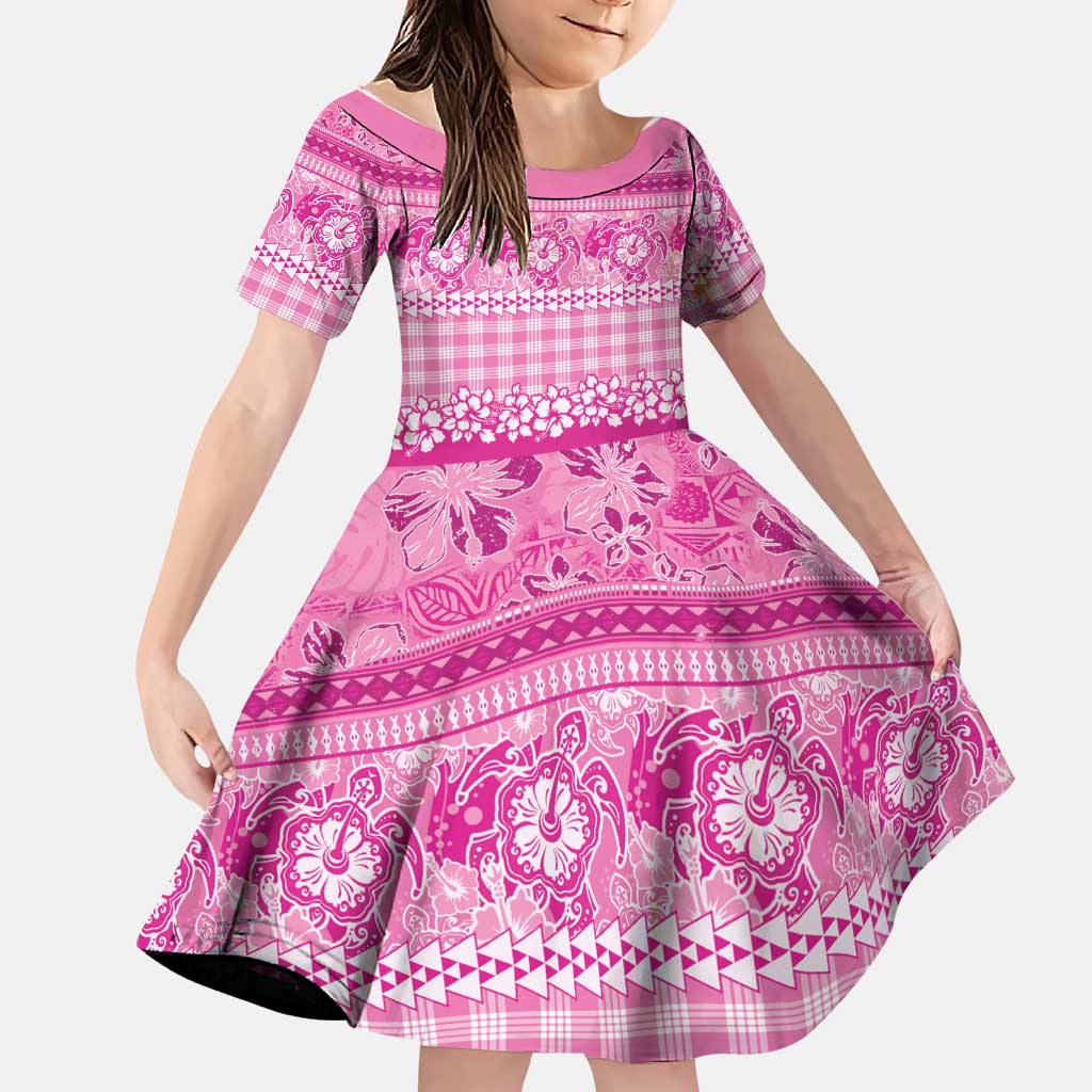 Hawaiian Hibiscus Honu Family Matching Puletasi and Hawaiian Shirt Pink Mele Kalikimaka Palaka Spirit LT9 Daughter's Dress Pink - Polynesian Pride