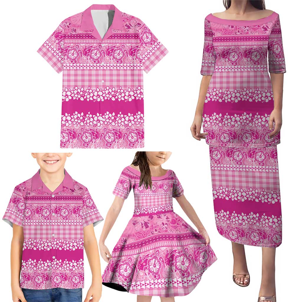 Hawaiian Hibiscus Honu Family Matching Puletasi and Hawaiian Shirt Pink Mele Kalikimaka Palaka Spirit - Polynesian Pride