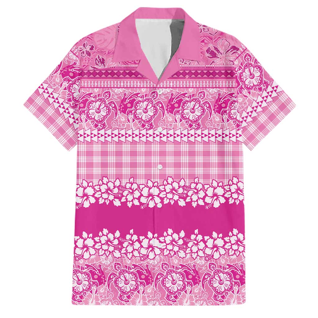 Hawaiian Hibiscus Honu Family Matching Puletasi and Hawaiian Shirt Pink Mele Kalikimaka Palaka Spirit LT9 Dad's Shirt - Short Sleeve Pink - Polynesian Pride