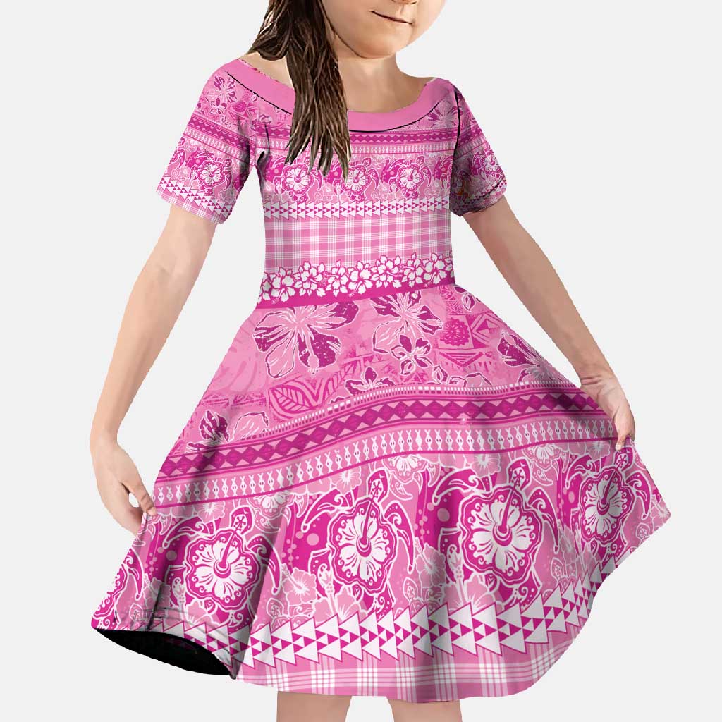 Hawaiian Hibiscus Honu Family Matching Short Sleeve Bodycon Dress and Hawaiian Shirt Pink Mele Kalikimaka Palaka Spirit - Polynesian Pride