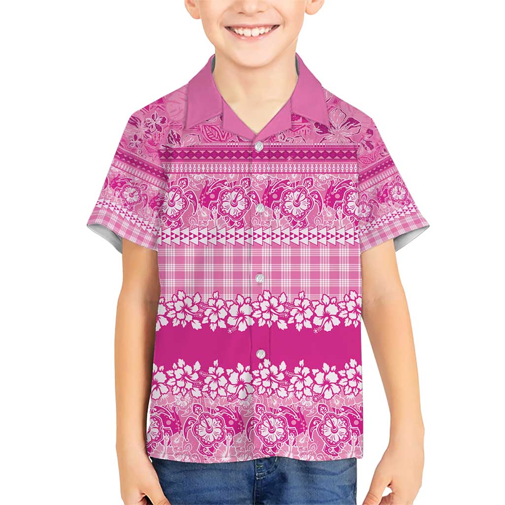 Hawaiian Hibiscus Honu Kid Hawaiian Shirt Pink Mele Kalikimaka Palaka Spirit - Polynesian Pride