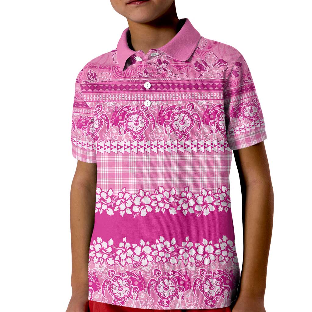 Hawaiian Hibiscus Honu Kid Polo Shirt Pink Mele Kalikimaka Palaka Spirit - Polynesian Pride