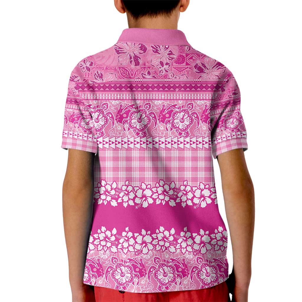 Hawaiian Hibiscus Honu Kid Polo Shirt Pink Mele Kalikimaka Palaka Spirit - Polynesian Pride