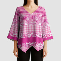 Hawaiian Hibiscus Honu Kimono Sleeve Blouse Pink Mele Kalikimaka Palaka Spirit - Polynesian Pride