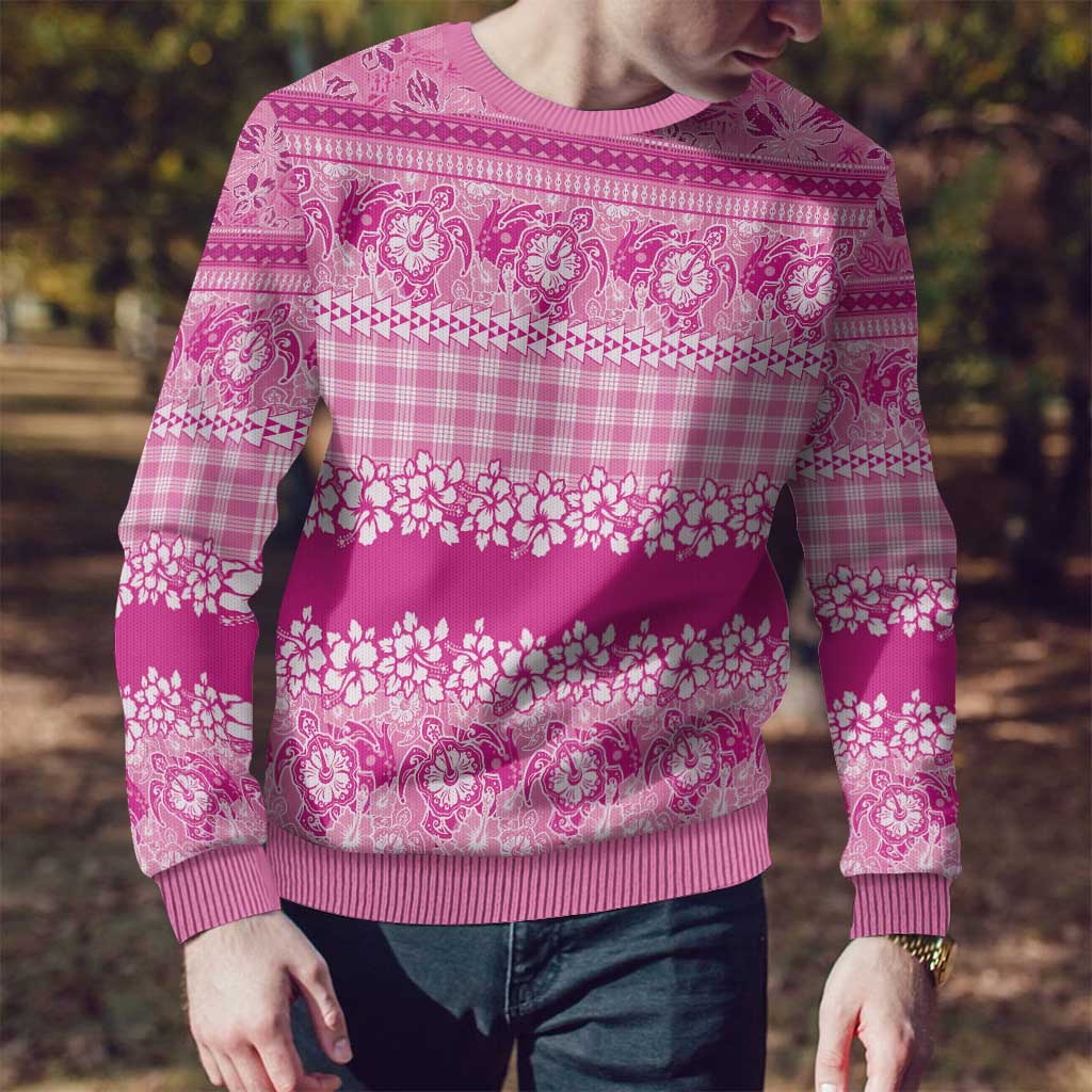 Hawaiian Hibiscus Honu Ugly Christmas Sweater Pink Mele Kalikimaka Palaka Spirit - Polynesian Pride