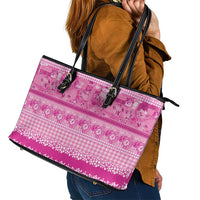 Hawaiian Hibiscus Honu Leather Tote Bag Pink Mele Kalikimaka Palaka Spirit - Polynesian Pride