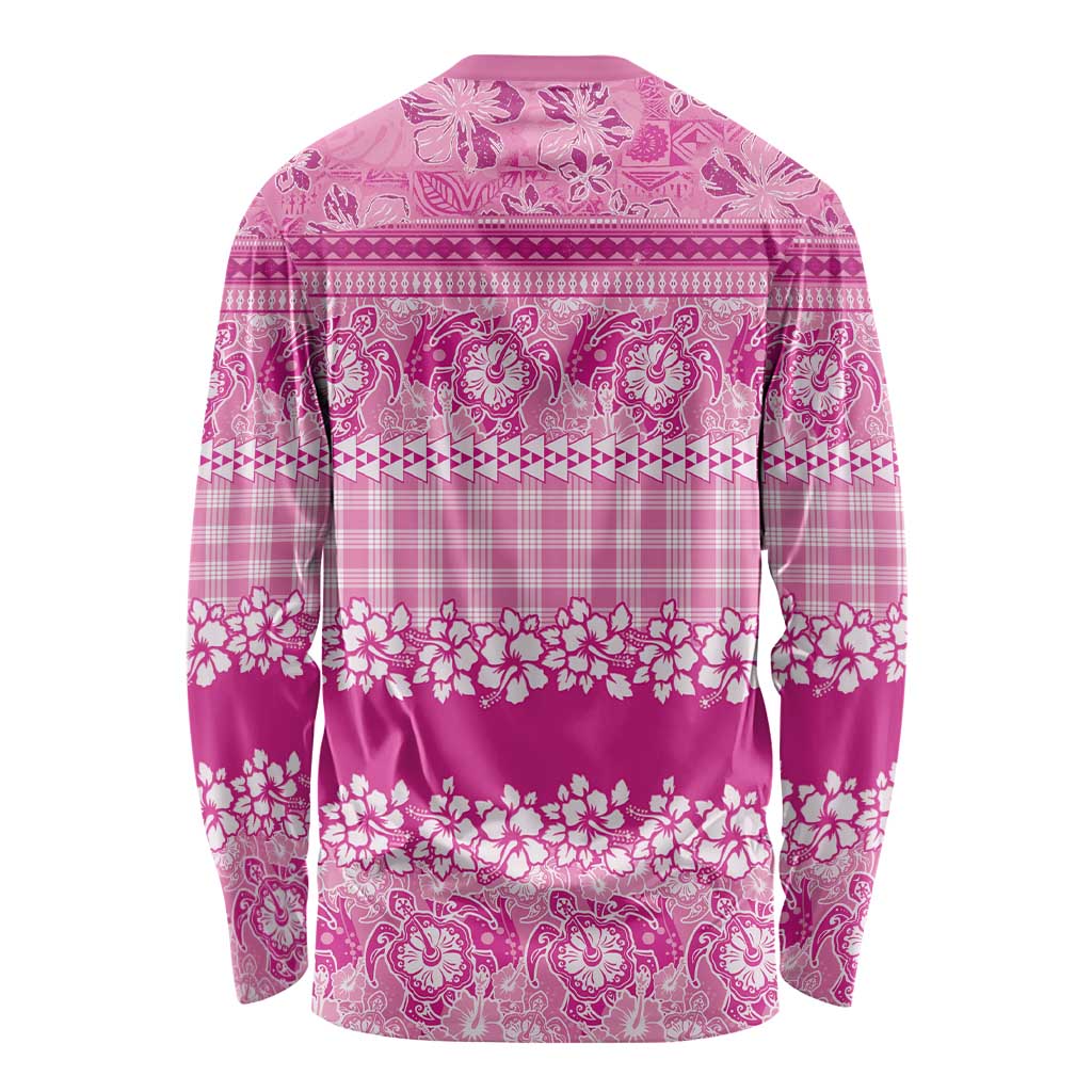 Hawaiian Hibiscus Honu Long Sleeve Shirt Pink Mele Kalikimaka Palaka Spirit - Polynesian Pride