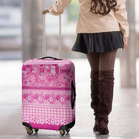 Hawaiian Hibiscus Honu Luggage Cover Pink Mele Kalikimaka Palaka Spirit - Polynesian Pride