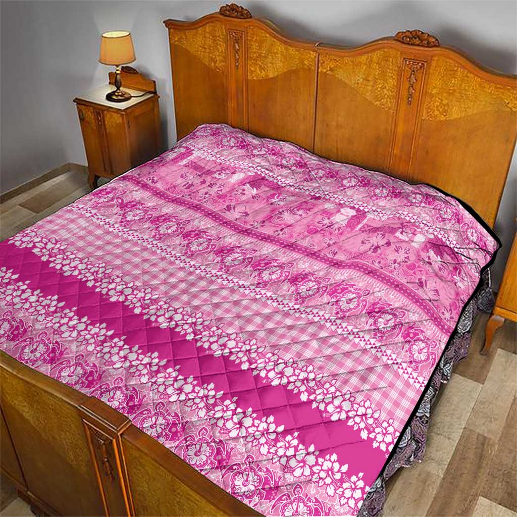 Hawaiian Hibiscus Honu Quilt Pink Mele Kalikimaka Palaka Spirit - Polynesian Pride