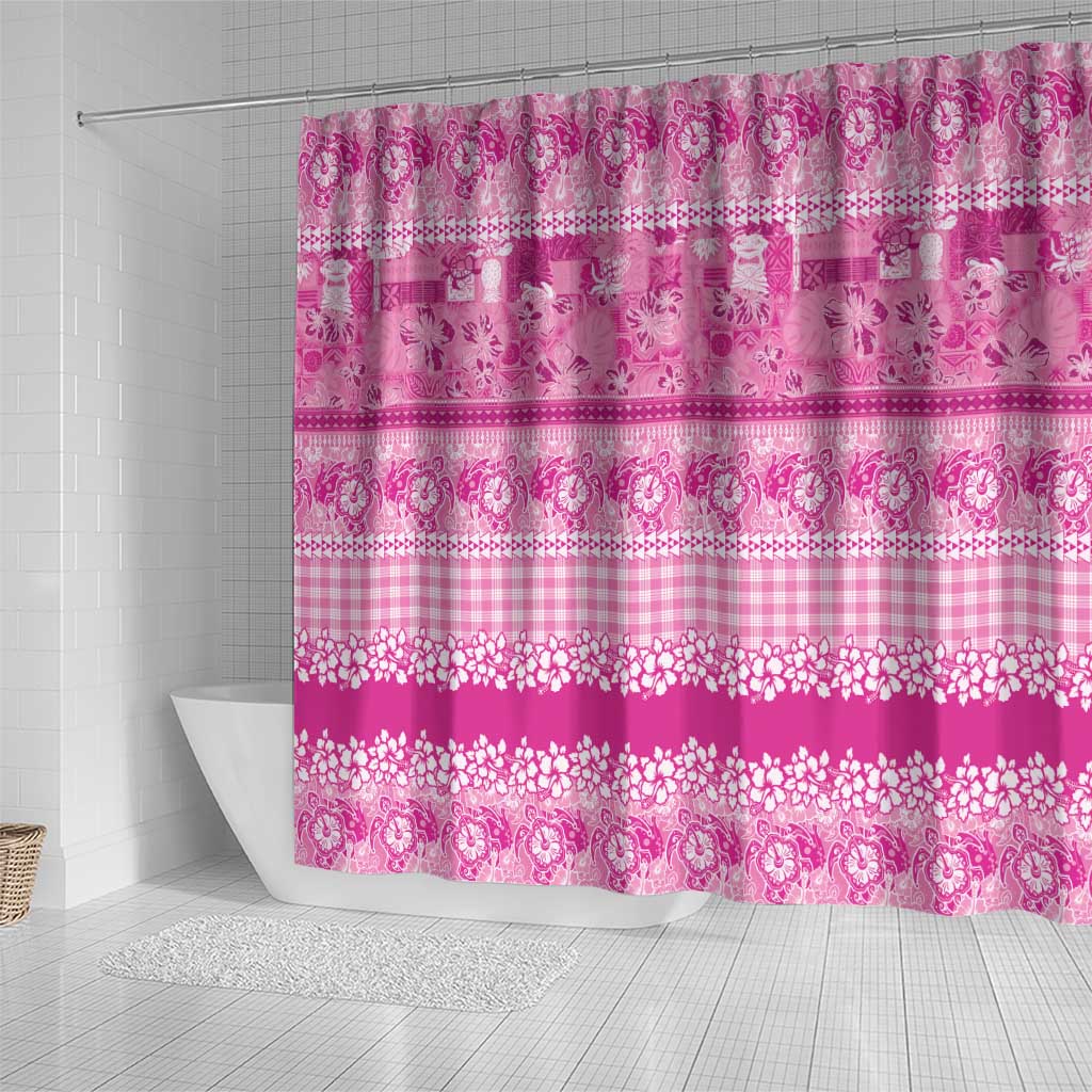 Hawaiian Hibiscus Honu Shower Curtain Pink Mele Kalikimaka Palaka Spirit - Polynesian Pride