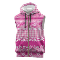 Hawaiian Hibiscus Honu Sleeveless Zip Hoodie Pink Mele Kalikimaka Palaka Spirit - Polynesian Pride