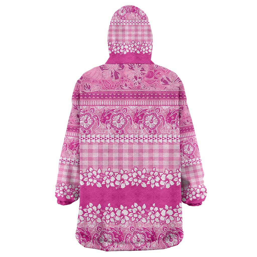 Hawaiian Hibiscus Honu Wearable Blanket Hoodie Pink Mele Kalikimaka Palaka Spirit - Polynesian Pride