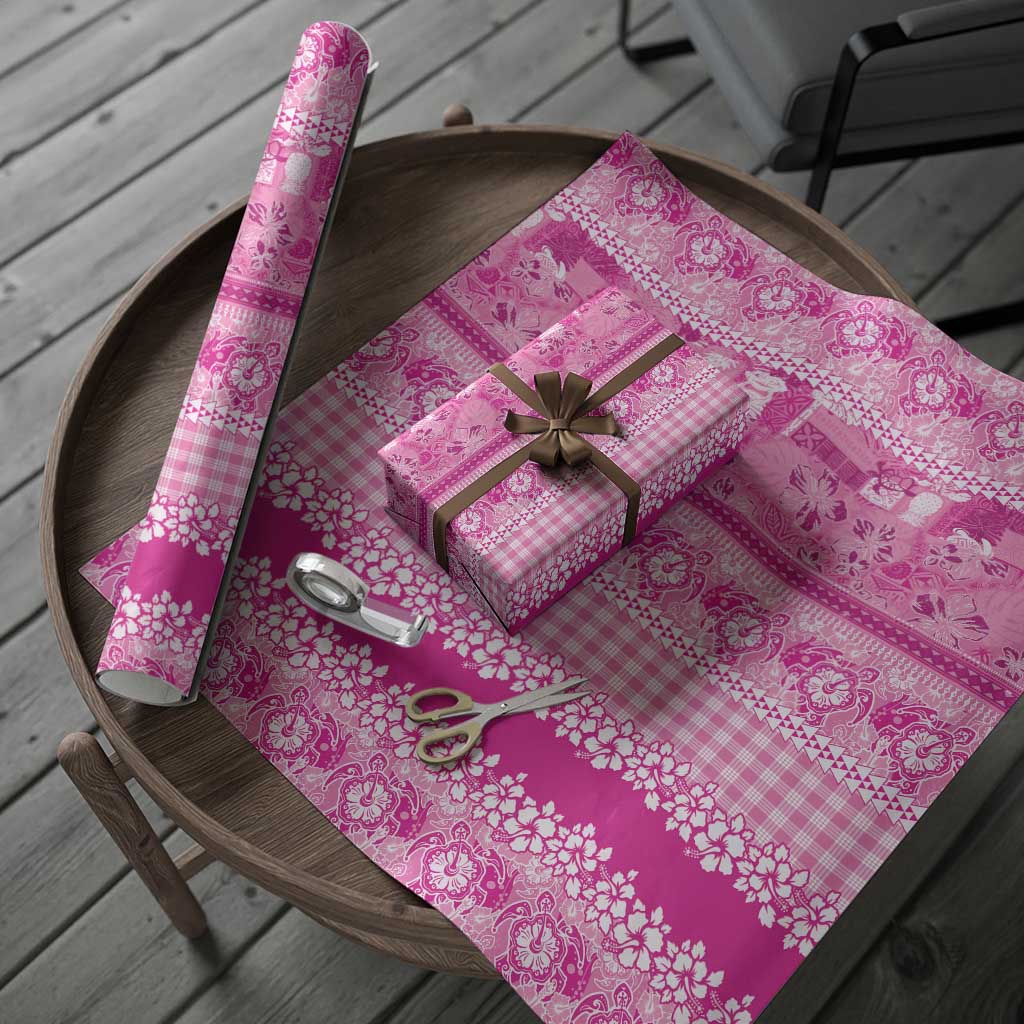 Hawaiian Hibiscus Honu Wrapping Paper Pink Mele Kalikimaka Palaka Spirit - Polynesian Pride