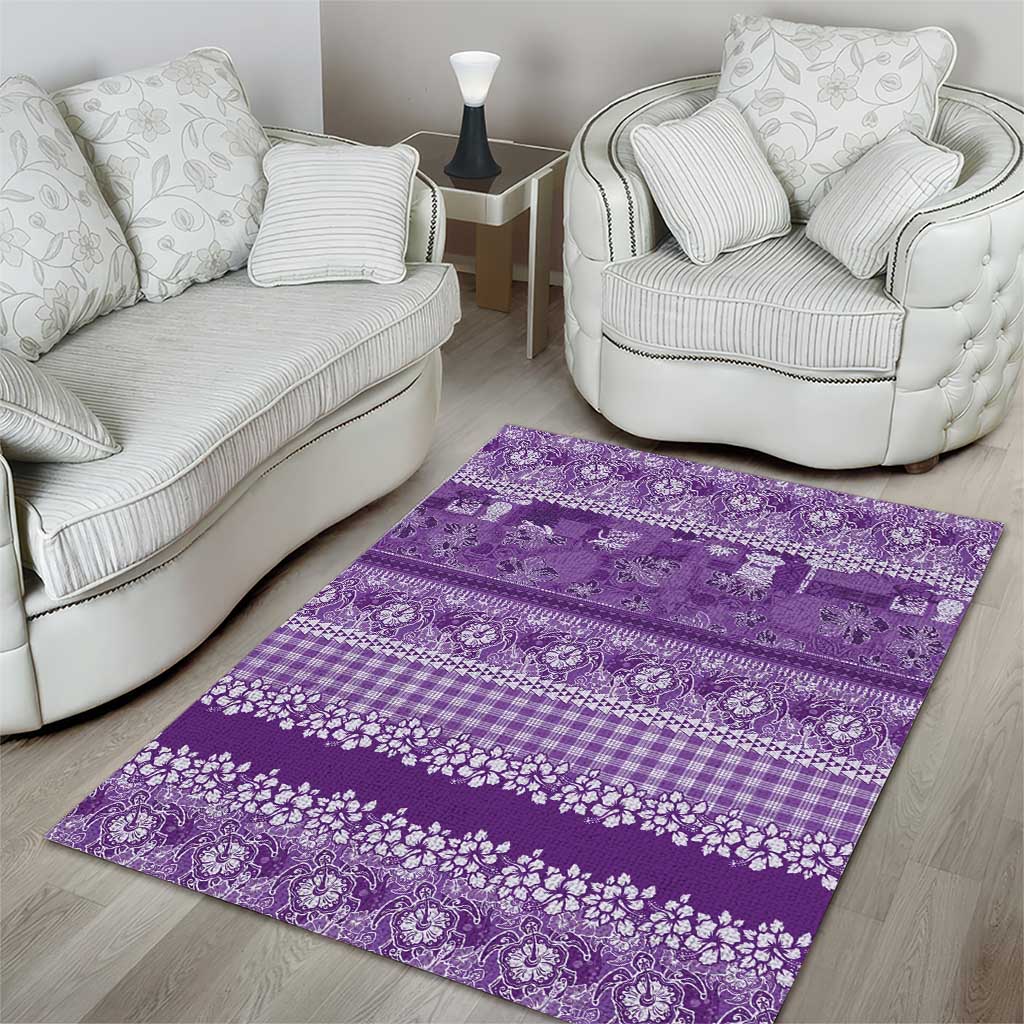 Hawaiian Hibiscus Honu Area Rug Purple Mele Kalikimaka Palaka Spirit - Polynesian Pride