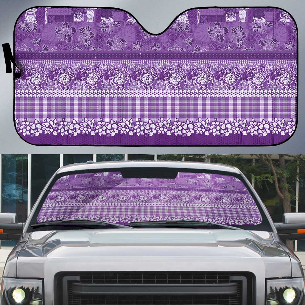 Hawaiian Hibiscus Honu Auto Sun Shade Purple Mele Kalikimaka Palaka Spirit - Polynesian Pride