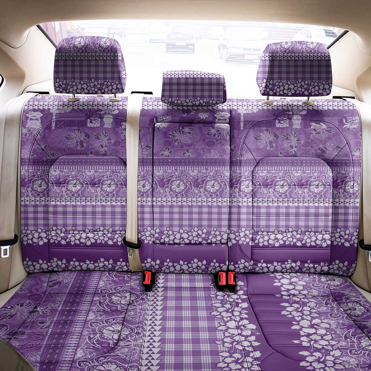 Hawaiian Hibiscus Honu Back Car Seat Cover Purple Mele Kalikimaka Palaka Spirit - Polynesian Pride