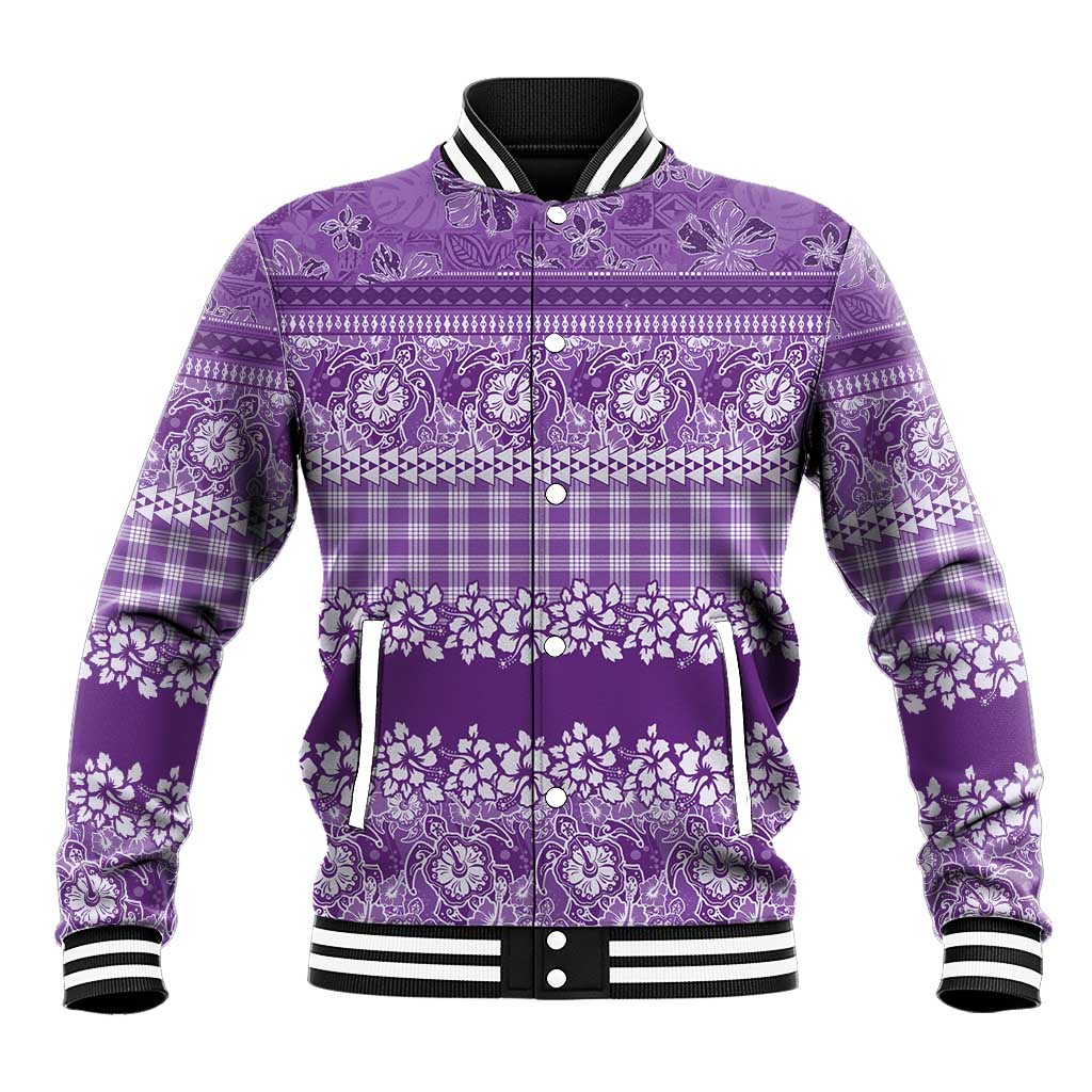Hawaiian Hibiscus Honu Baseball Jacket Purple Mele Kalikimaka Palaka Spirit - Polynesian Pride