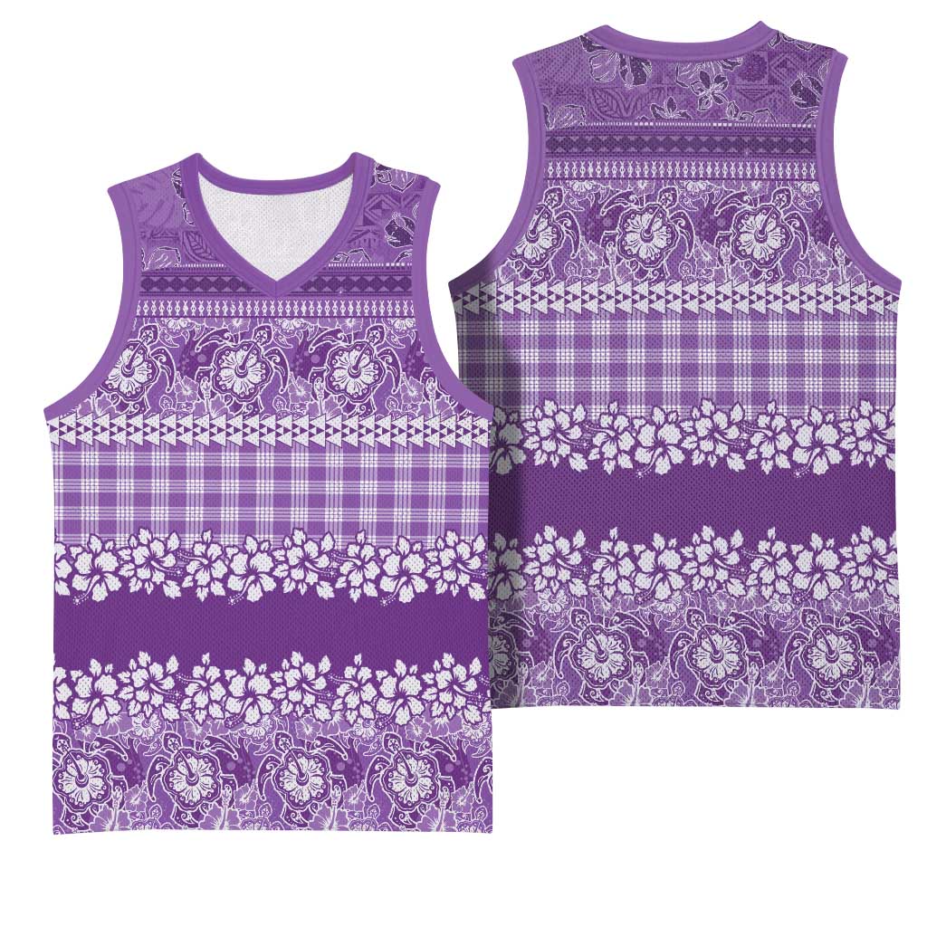 Hawaiian Hibiscus Honu Basketball Jersey Purple Mele Kalikimaka Palaka Spirit - Polynesian Pride