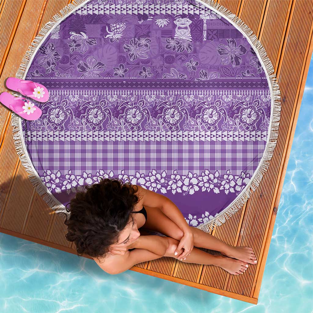 Hawaiian Hibiscus Honu Beach Blanket Purple Mele Kalikimaka Palaka Spirit - Polynesian Pride