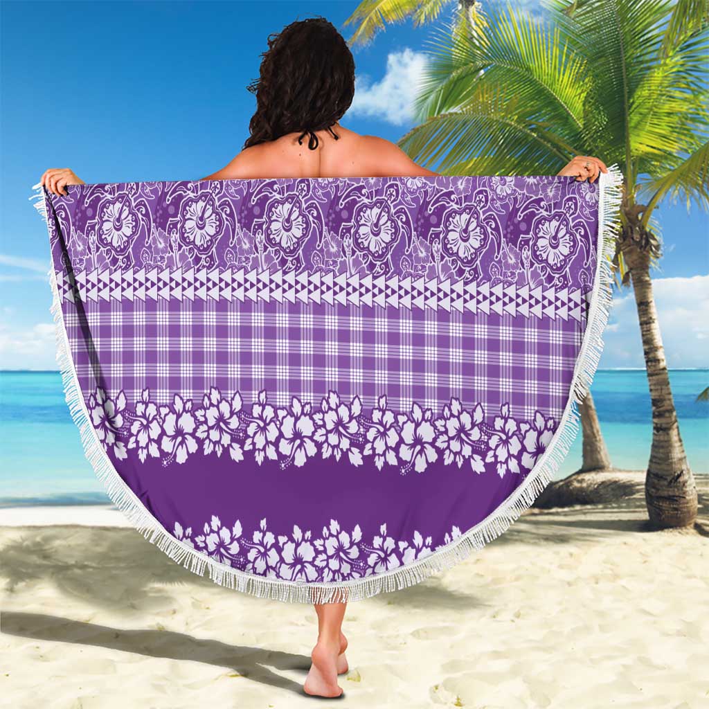 Hawaiian Hibiscus Honu Beach Blanket Purple Mele Kalikimaka Palaka Spirit - Polynesian Pride