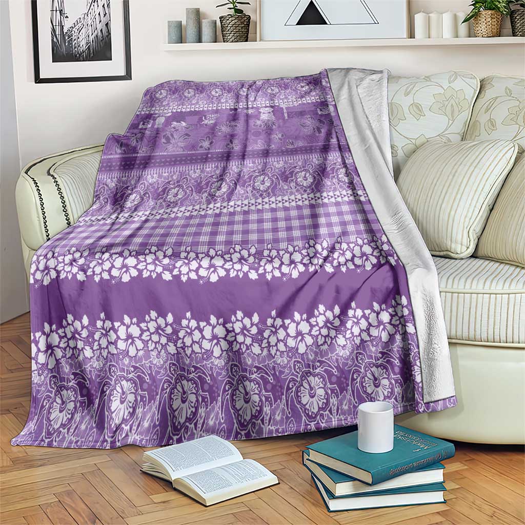 Hawaiian Hibiscus Honu Blanket Purple Mele Kalikimaka Palaka Spirit - Polynesian Pride