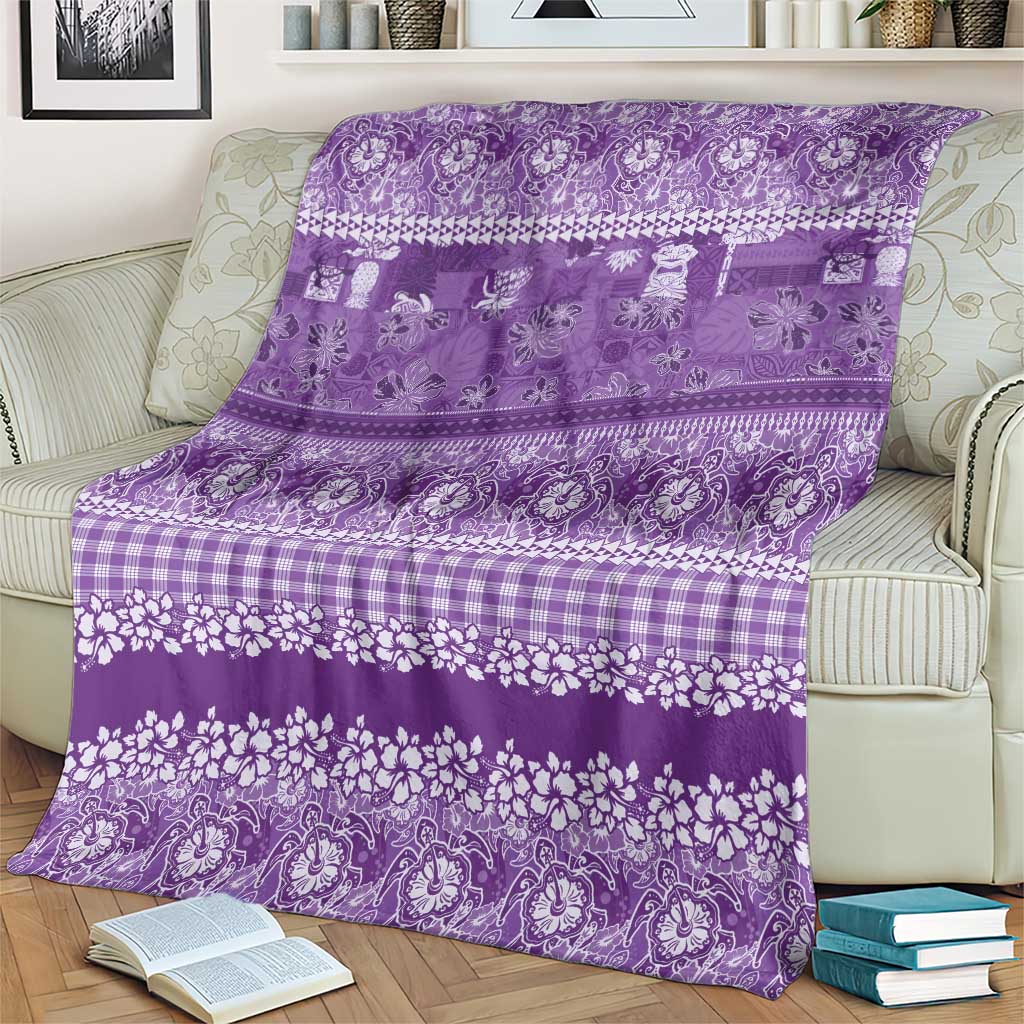 Hawaiian Hibiscus Honu Blanket Purple Mele Kalikimaka Palaka Spirit - Polynesian Pride