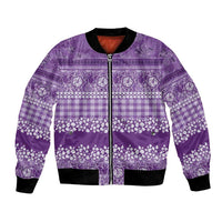 Hawaiian Hibiscus Honu Bomber Jacket Purple Mele Kalikimaka Palaka Spirit - Polynesian Pride