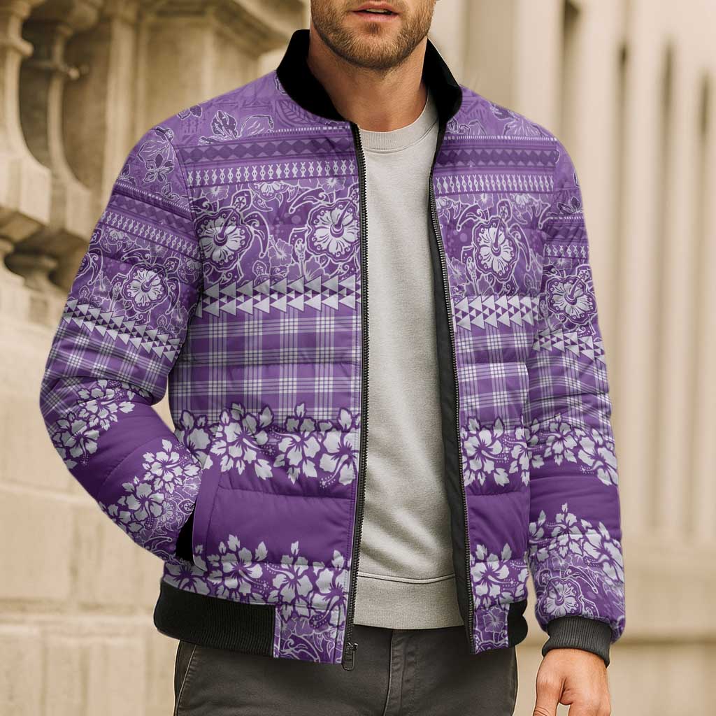 Hawaiian Hibiscus Honu Bomber Puffer Jacket Purple Mele Kalikimaka Palaka Spirit - Polynesian Pride
