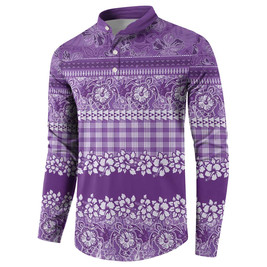 Hawaiian Hibiscus Honu Button Sweatshirt Purple Mele Kalikimaka Palaka Spirit - Polynesian Pride