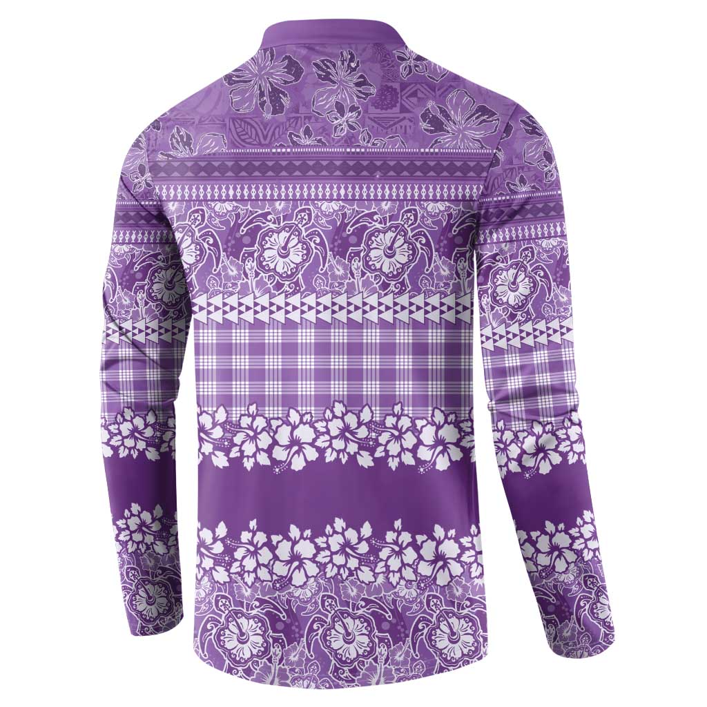 Hawaiian Hibiscus Honu Button Sweatshirt Purple Mele Kalikimaka Palaka Spirit - Polynesian Pride