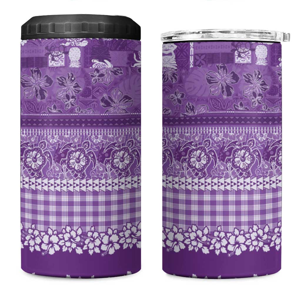 Hawaiian Hibiscus Honu 4 in 1 Can Cooler Tumbler Purple Mele Kalikimaka Palaka Spirit - Polynesian Pride