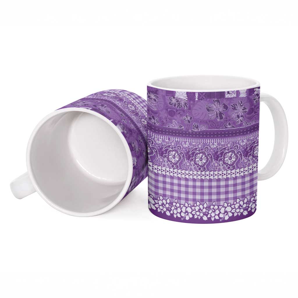 Hawaiian Hibiscus Honu Ceramic Mug Purple Mele Kalikimaka Palaka Spirit - Polynesian Pride