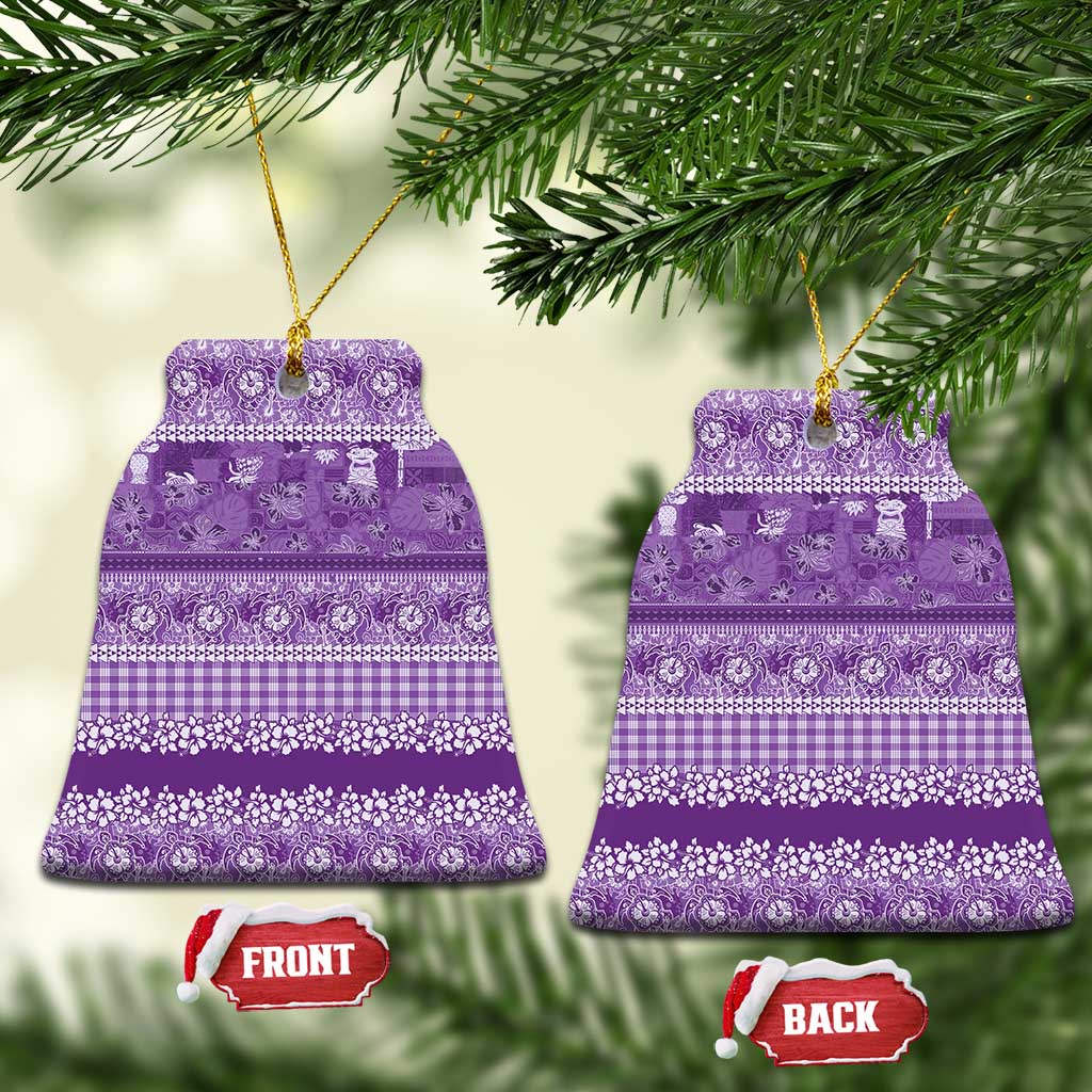 Hawaiian Hibiscus Honu Ceramic Ornament Purple Mele Kalikimaka Palaka Spirit - Polynesian Pride