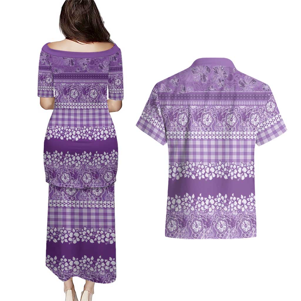 Hawaiian Hibiscus Honu Couples Matching Puletasi and Hawaiian Shirt Purple Mele Kalikimaka Palaka Spirit - Polynesian Pride
