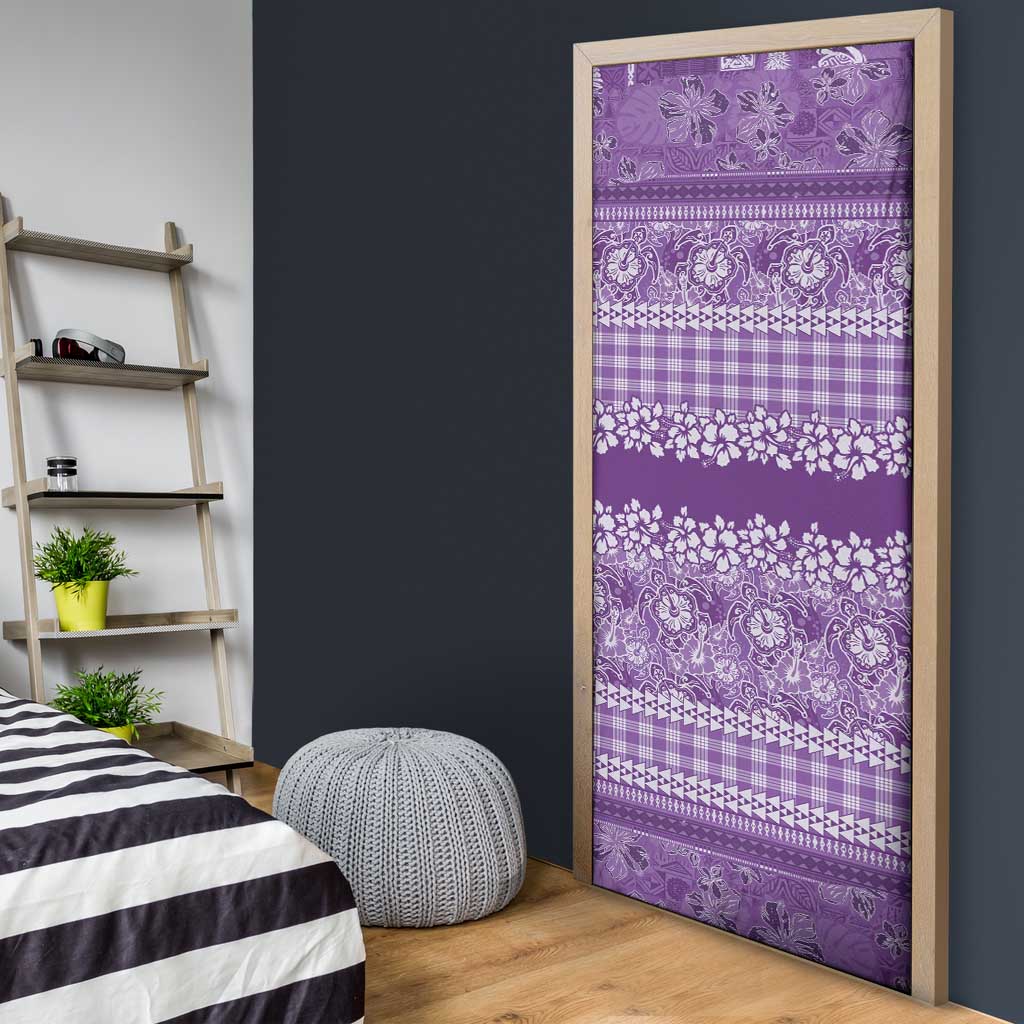 Hawaiian Hibiscus Honu Door Cover Purple Mele Kalikimaka Palaka Spirit - Polynesian Pride