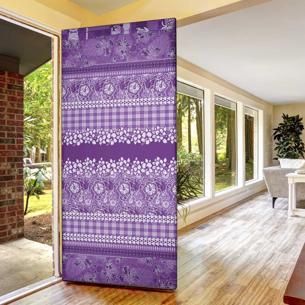 Hawaiian Hibiscus Honu Door Cover Purple Mele Kalikimaka Palaka Spirit - Polynesian Pride