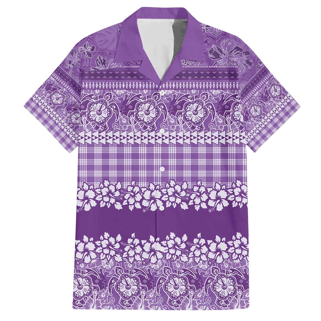 Hawaiian Hibiscus Honu Family Matching Long Sleeve Bodycon Dress and Hawaiian Shirt Purple Mele Kalikimaka Palaka Spirit - Polynesian Pride