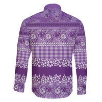 Hawaiian Hibiscus Honu Family Matching Off The Shoulder Long Sleeve Dress and Hawaiian Shirt Purple Mele Kalikimaka Palaka Spirit - Polynesian Pride