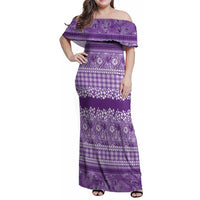 Hawaiian Hibiscus Honu Family Matching Off Shoulder Maxi Dress and Hawaiian Shirt Purple Mele Kalikimaka Palaka Spirit - Polynesian Pride